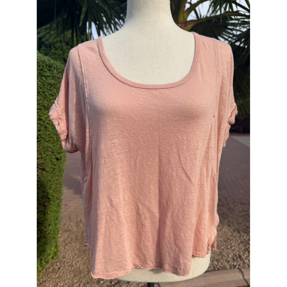 Rag & Bone New York Peach Pink 100% Linen Scoop Neck Short Sleeve Top Small